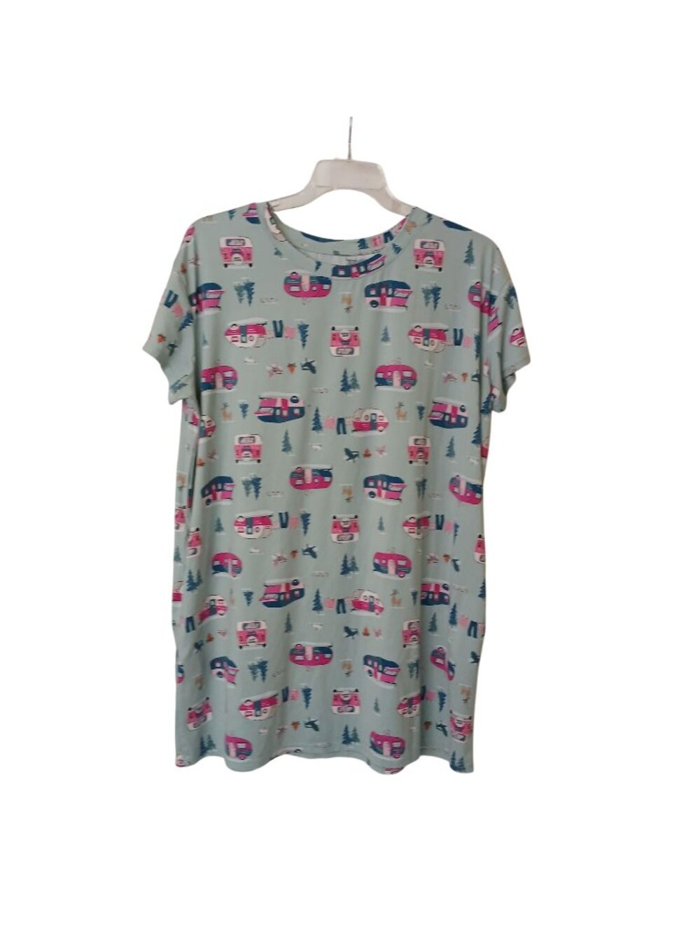 Joyspun XL Trailer Camping Print Nightgown W/ Pockets Polyester Spandex #I-5